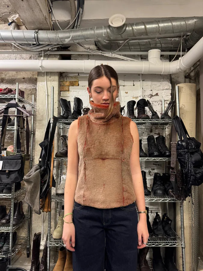 1990s Plein Sud Iridescent Fur Effect Sleeveless Turtleneck (M) 1