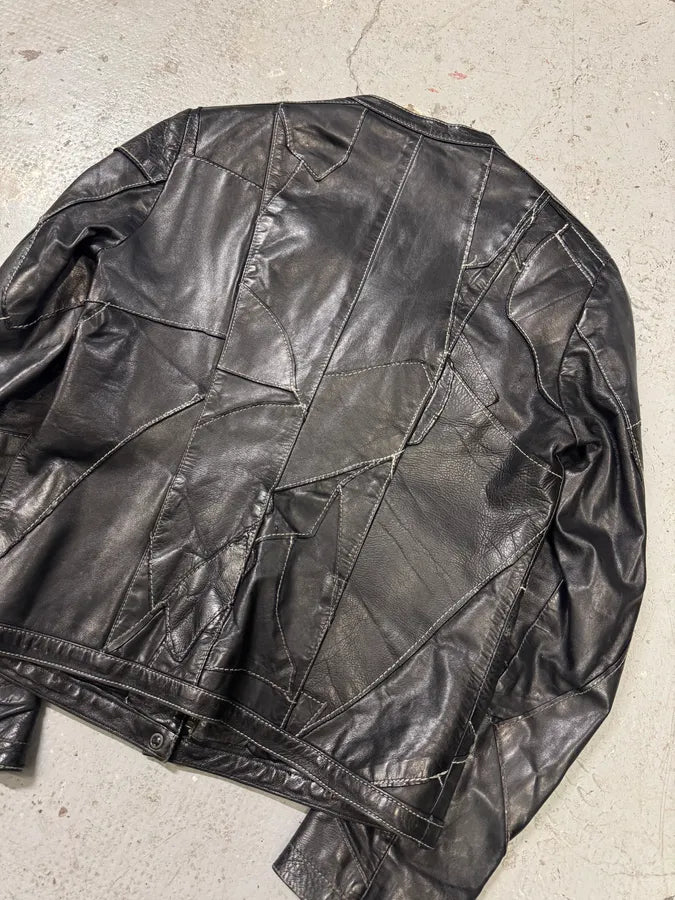 1990s Plein Sud Irregular Patchwork Black Leather Jacket jbDdHRc 3