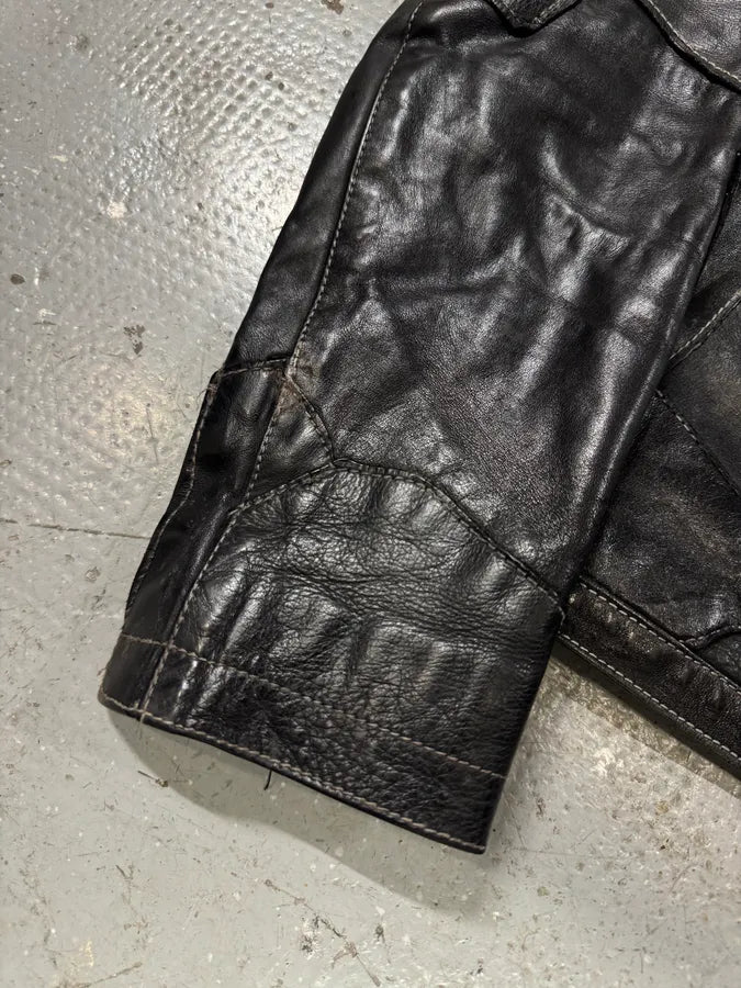 1990s Plein Sud Irregular Patchwork Black Leather Jacket jbDdHRc 4