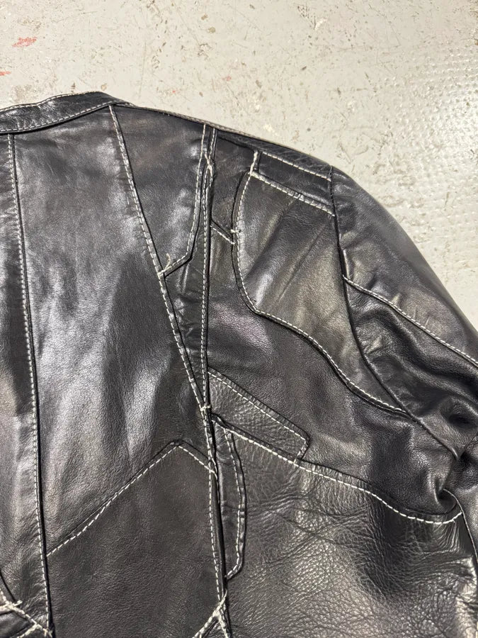 1990s Plein Sud Irregular Patchwork Black Leather Jacket jbDdHRc 5