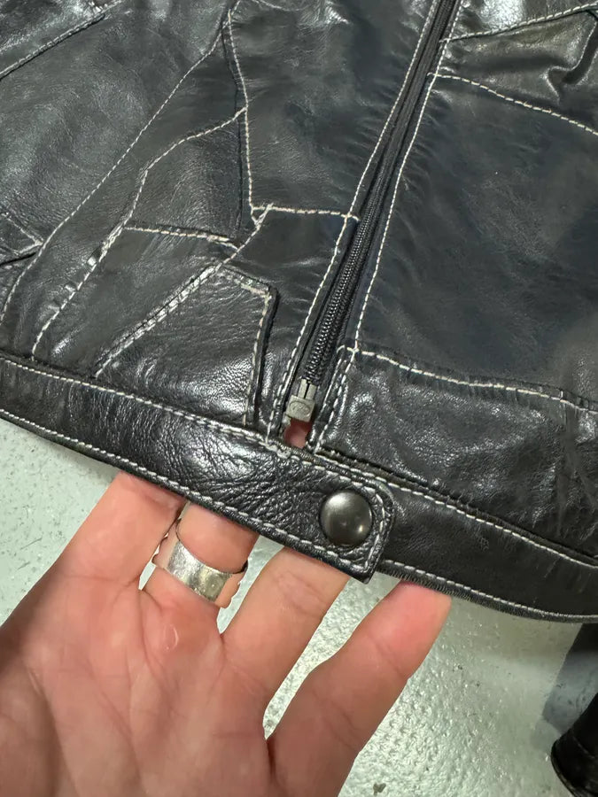 1990s Plein Sud Irregular Patchwork Black Leather Jacket jbDdHRc 6