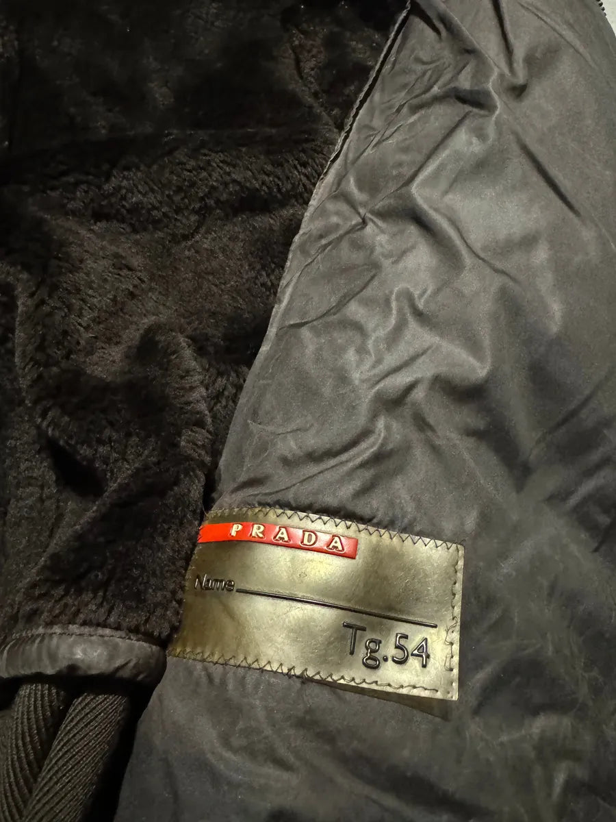 1990s Prada Archive Brown Faded Leather Wool Fur Leather Bomber Jacket EENLnTu 7