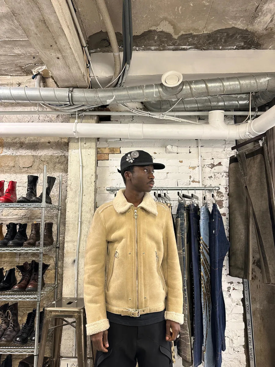 1990s Prada Beige Sheep Shearling Fur Leather Jacket (M) 1