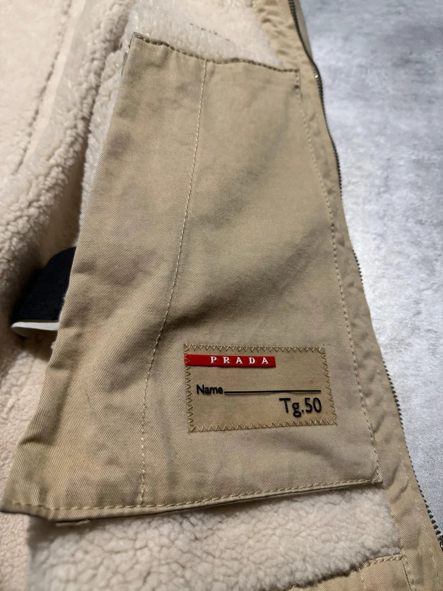 1990s Prada Beige Sheep Shearling Fur Leather Jacket (M) 10
