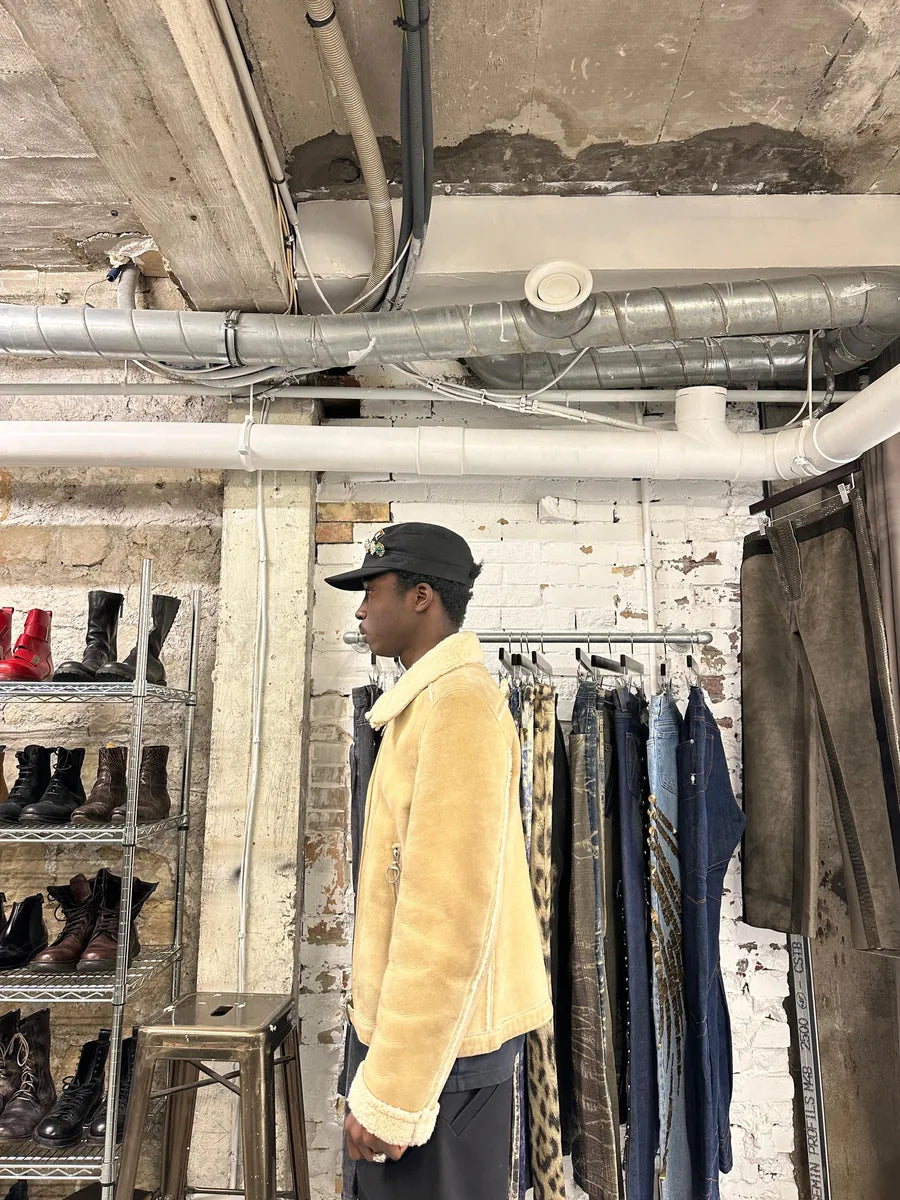 1990s Prada Beige Sheep Shearling Fur Leather Jacket (M) 3