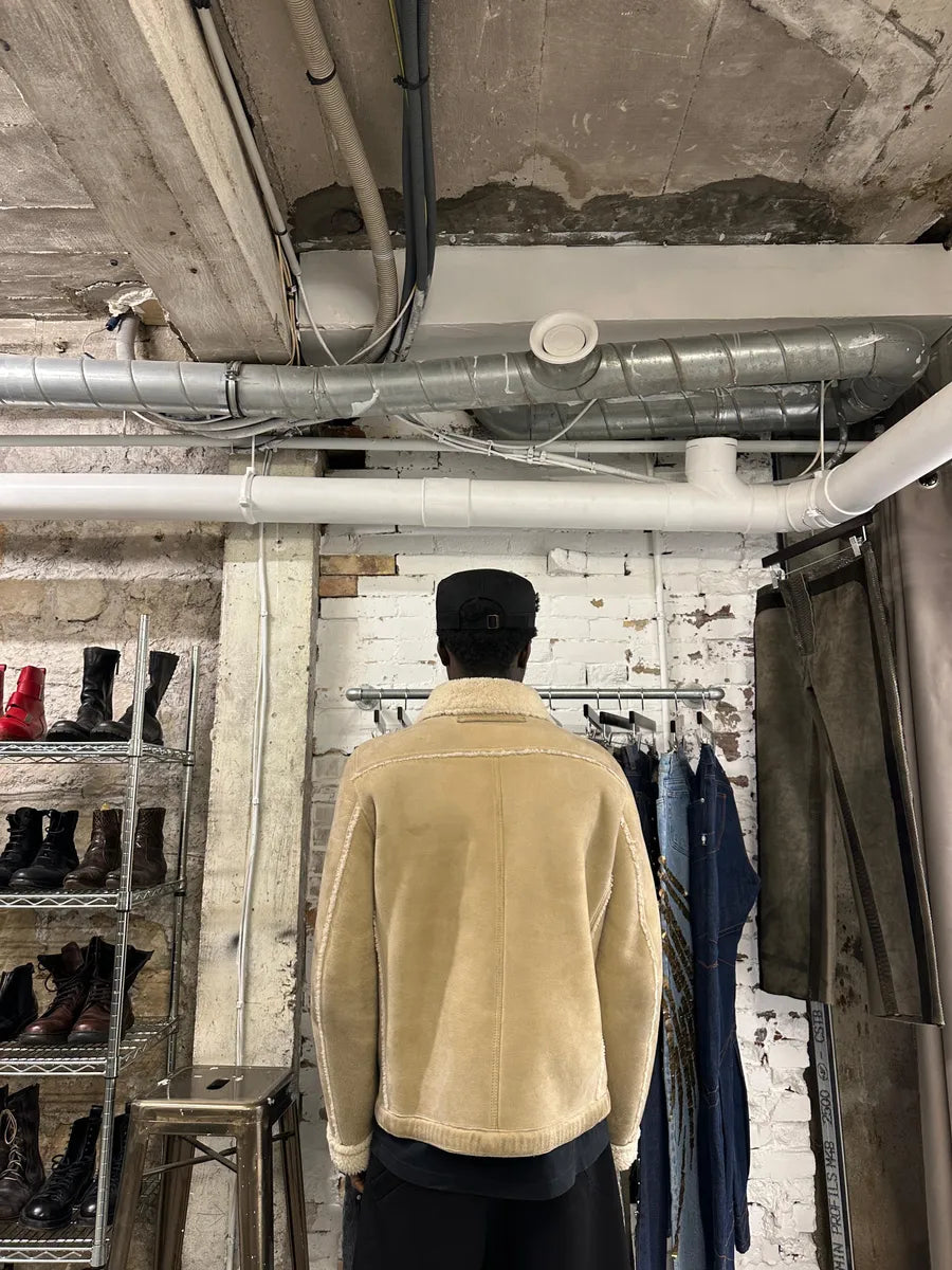 1990s Prada Beige Sheep Shearling Fur Leather Jacket (M) 4