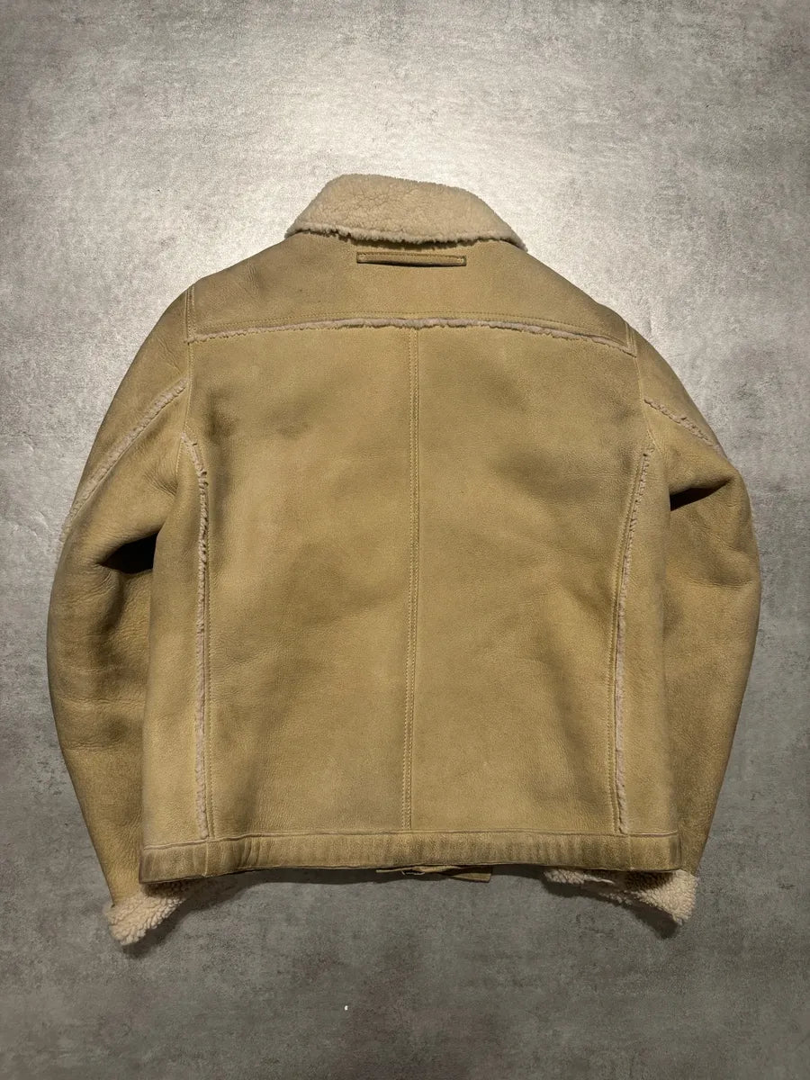 1990s Prada Beige Sheep Shearling Fur Leather Jacket (M) 5