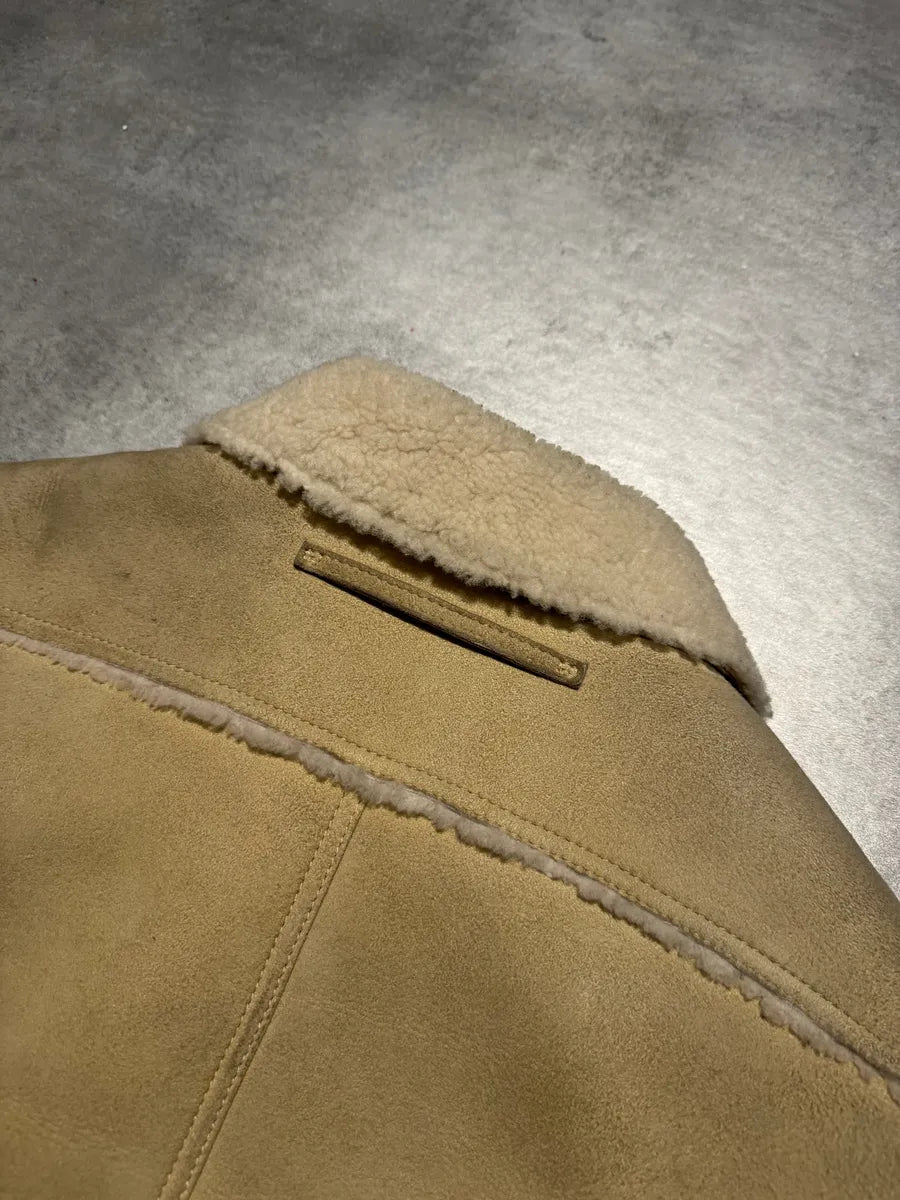 1990s Prada Beige Sheep Shearling Fur Leather Jacket (M) 6