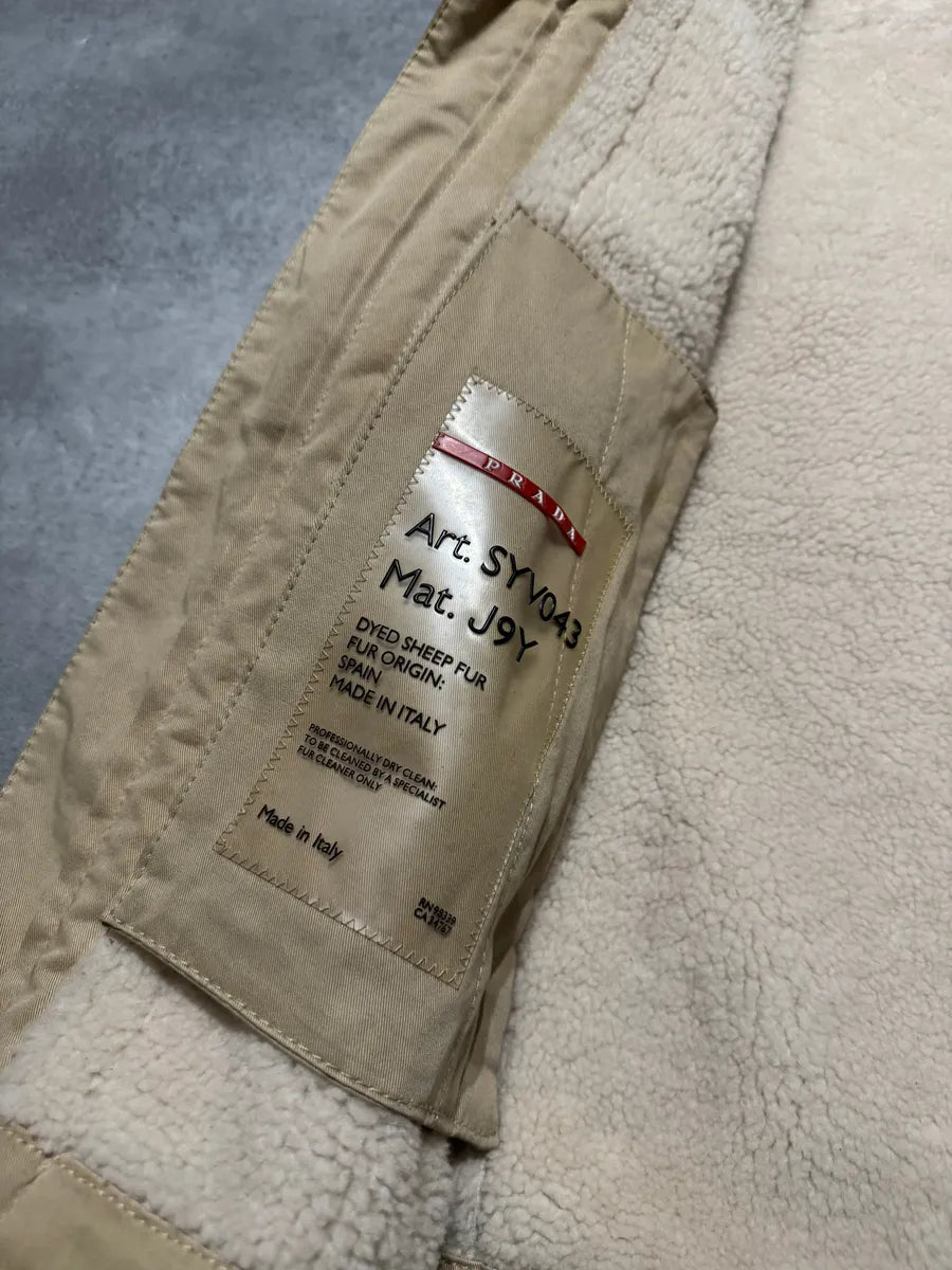 1990s Prada Beige Sheep Shearling Fur Leather Jacket (M) 9