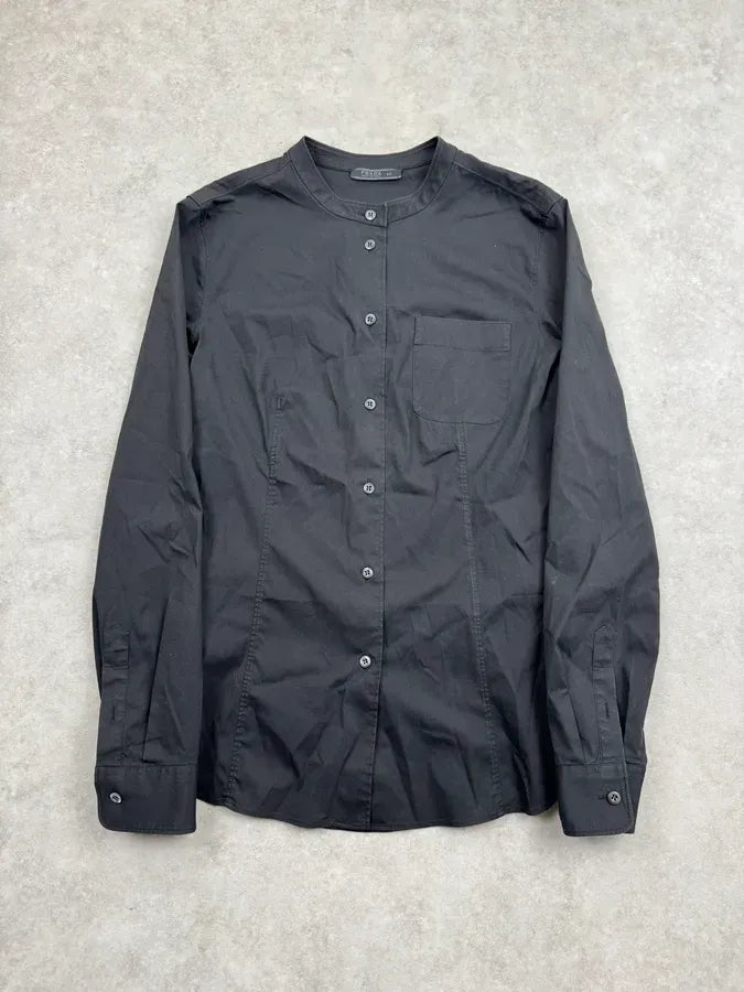 1990s Prada Black Slim Button-Up Shirt tKHWWzI 0