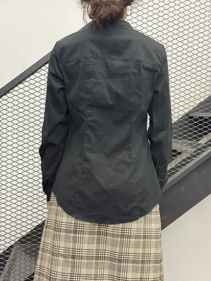 1990s Prada Black Slim Button-Up Shirt tKHWWzI 2