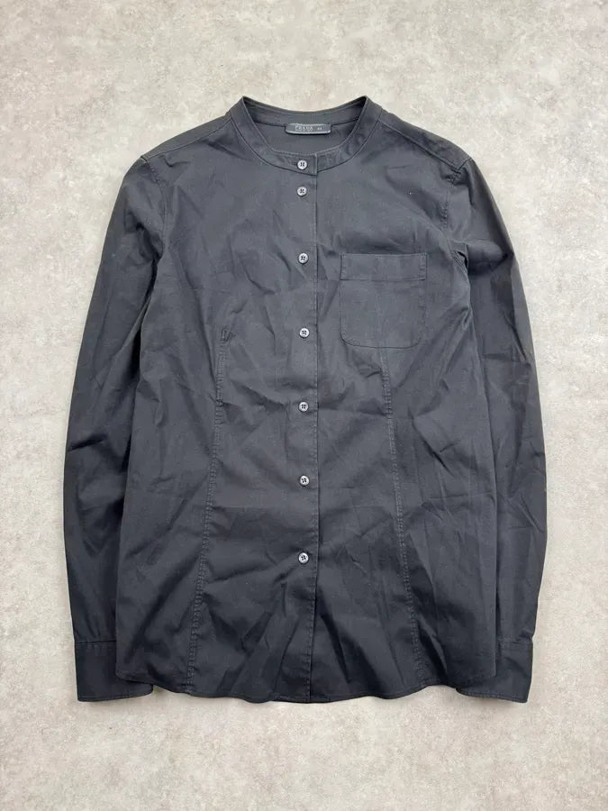 1990s Prada Black Slim Button-Up Shirt tKHWWzI 3