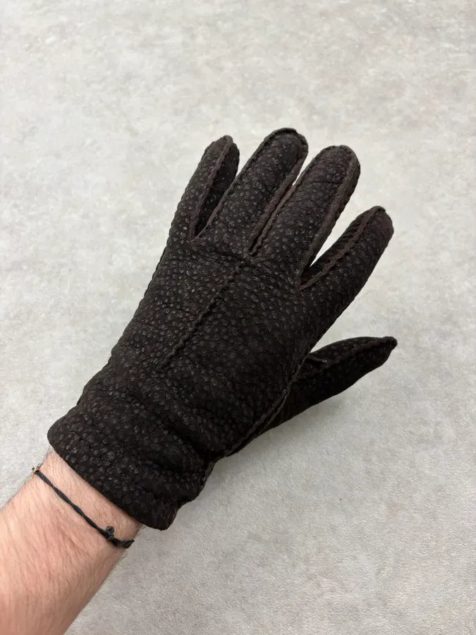 1990s Prada Brown Capybara Leather Gloves CpmvDYn 3