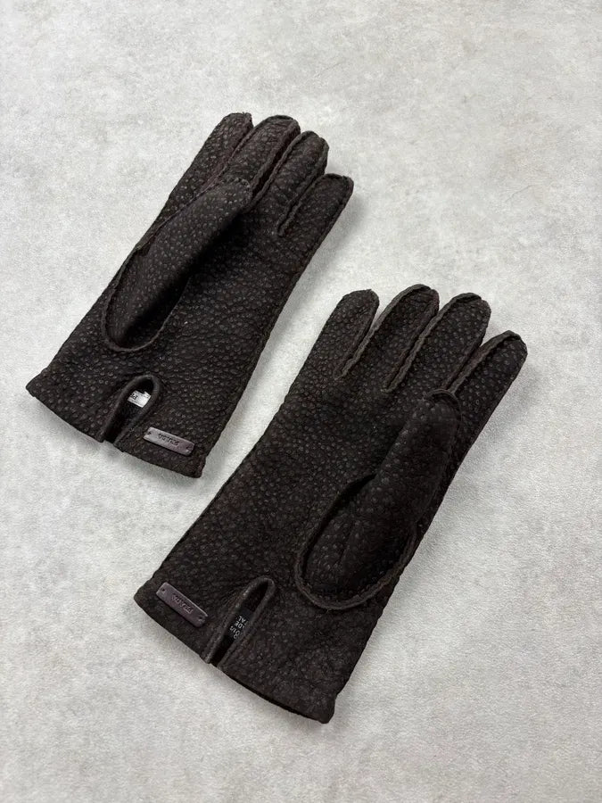 1990s Prada Brown Capybara Leather Gloves CpmvDYn 4