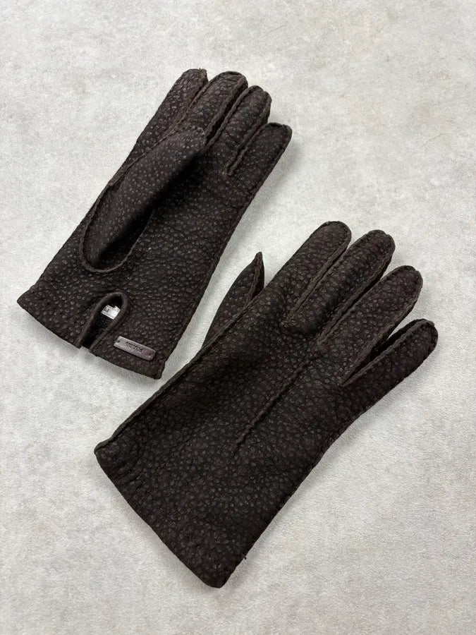 1990s Prada Brown Capybara Leather Gloves CpmvDYn 5