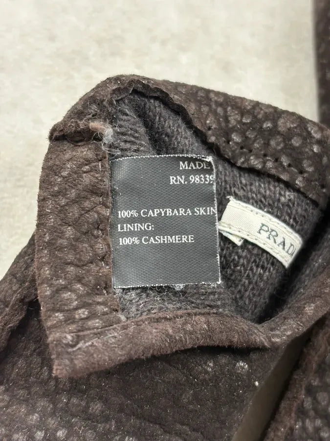 1990s Prada Brown Capybara Leather Gloves CpmvDYn 8