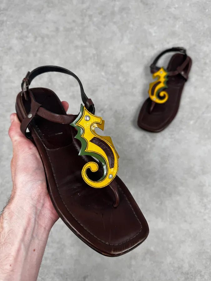 2000s Prada Brown Seahorse Leather Sandals sHbJSRL 0