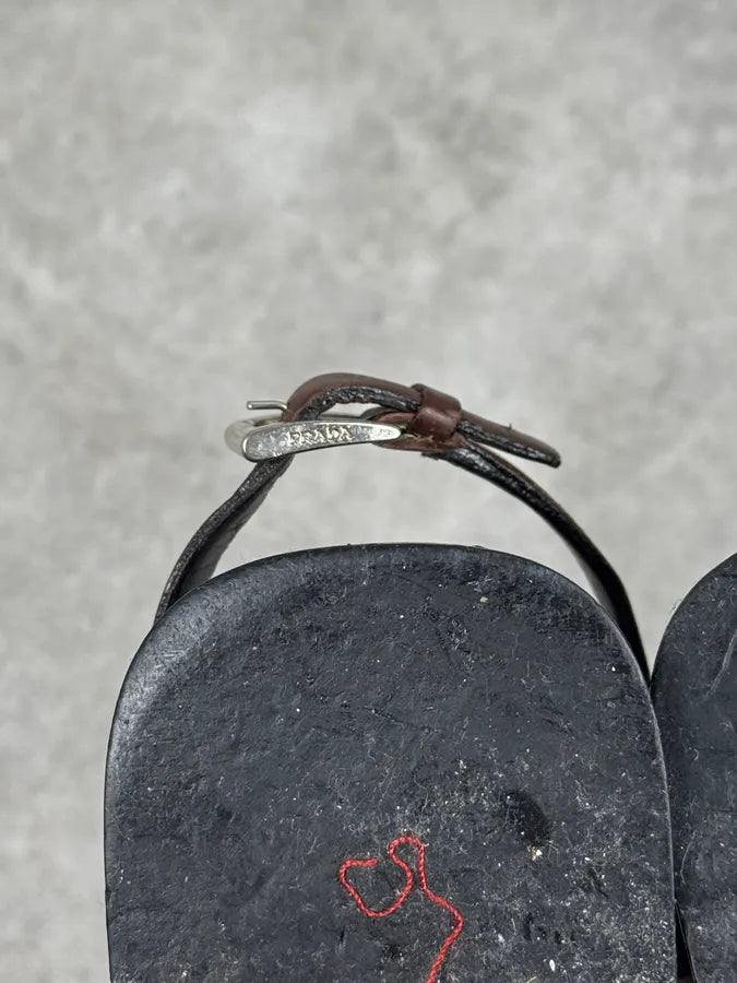 2000s Prada Brown Seahorse Leather Sandals sHbJSRL 4