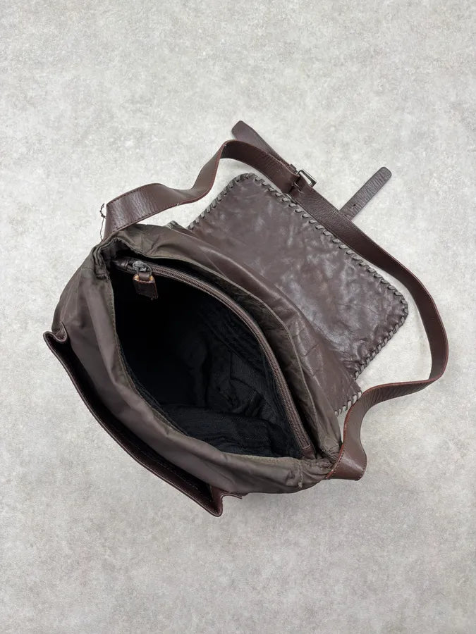 1990s Prada Brown Leather Studded Shoulder Bag WgIkKQU 12
