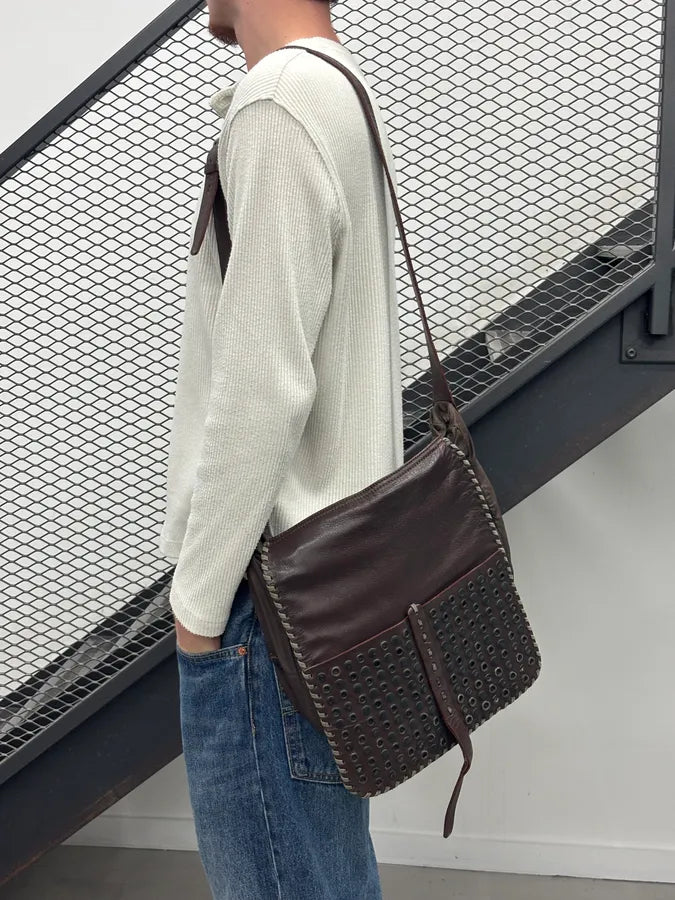 1990s Prada Brown Leather Studded Shoulder Bag WgIkKQU 2