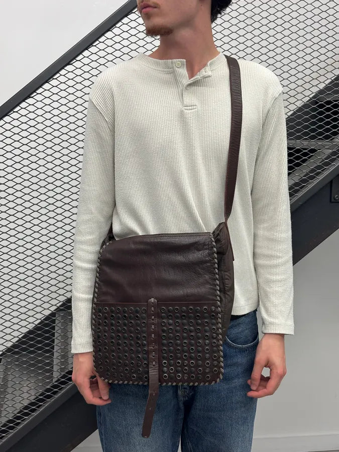 1990s Prada Brown Leather Studded Shoulder Bag WgIkKQU 1