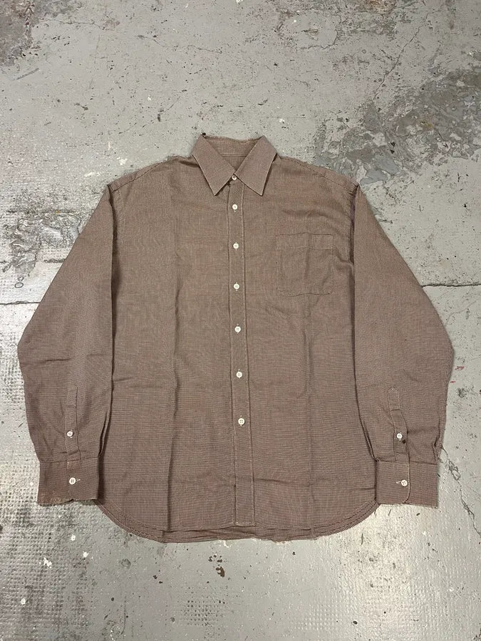 1990s Prada Checked Brown Minimalist Shirt vwnzcpz 0