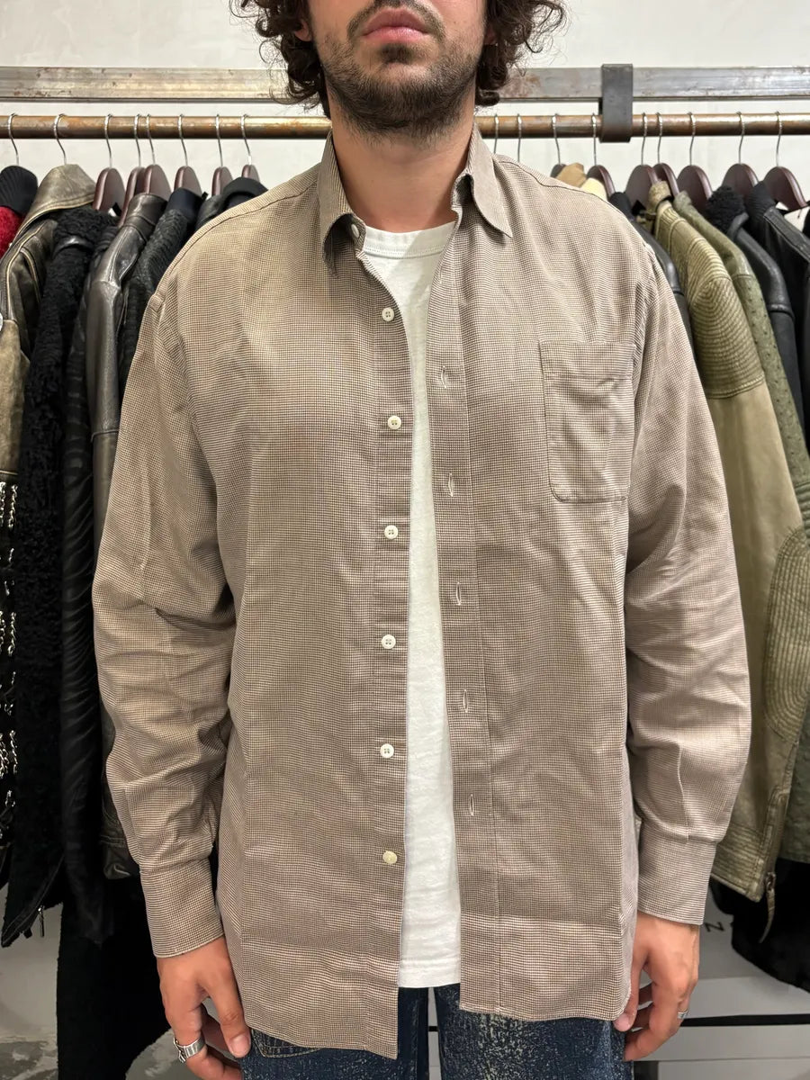 1990s Prada Checked Brown Minimalist Shirt vwnzcpz 1