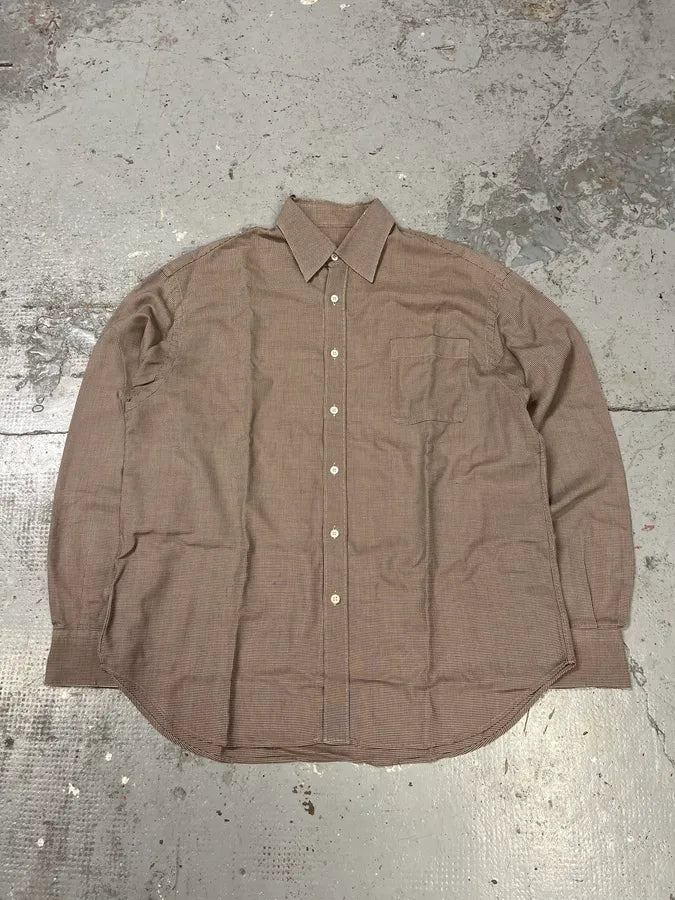 1990s Prada Checked Brown Minimalist Shirt vwnzcpz 3