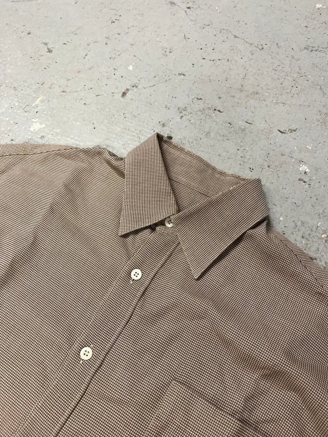 1990s Prada Checked Brown Minimalist Shirt vwnzcpz 4