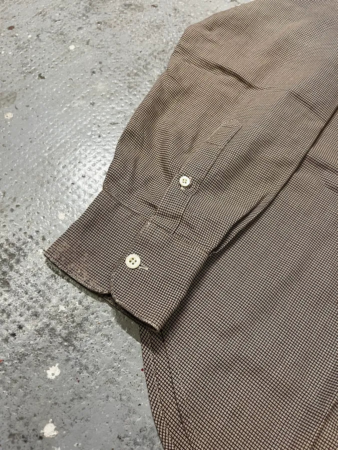1990s Prada Checked Brown Minimalist Shirt vwnzcpz 5