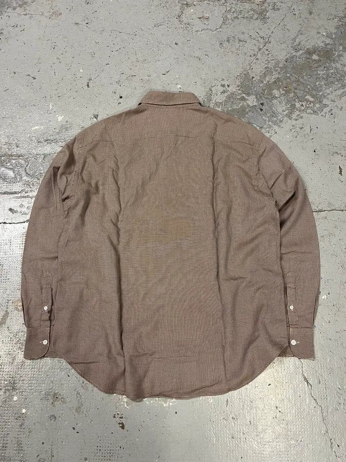 1990s Prada Checked Brown Minimalist Shirt vwnzcpz 7