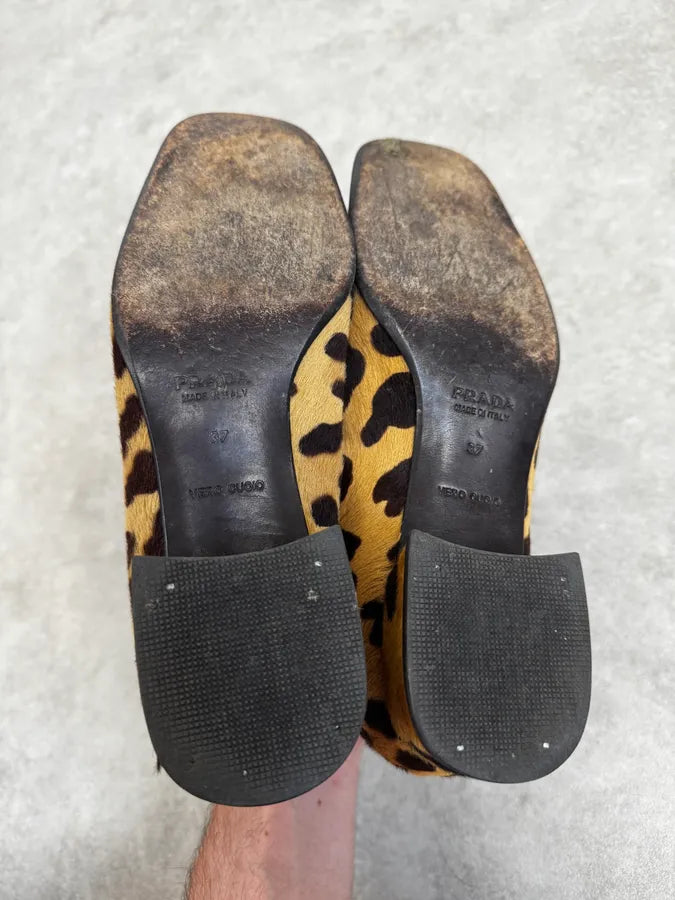 1990s Prada Leopard  Block Heel Pony Hair Loafers tjqSzHG 7