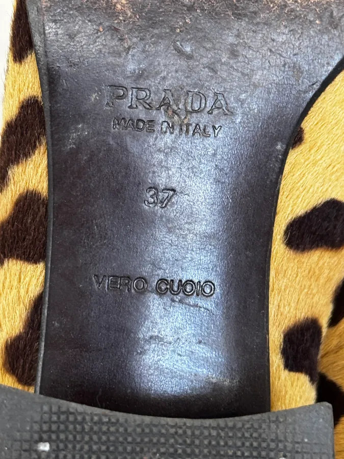 1990s Prada Leopard  Block Heel Pony Hair Loafers tjqSzHG 8