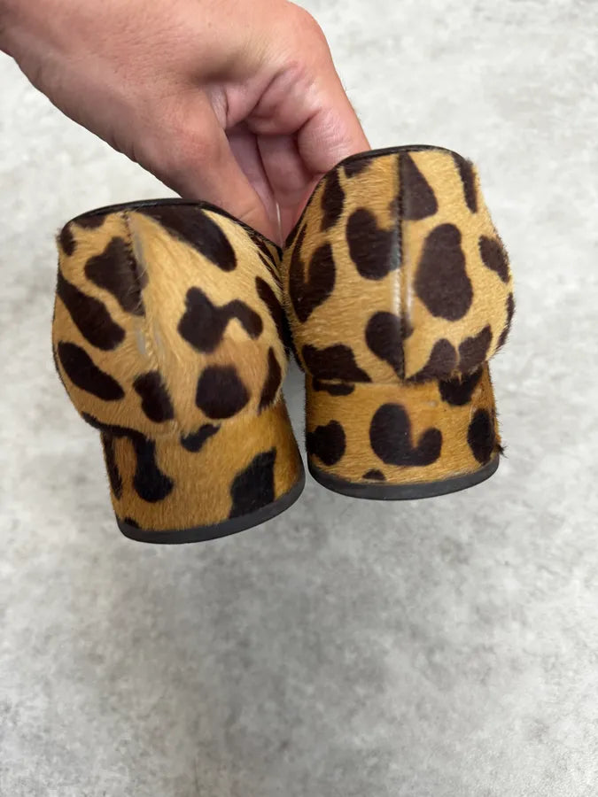 1990s Prada Leopard  Block Heel Pony Hair Loafers tjqSzHG 6