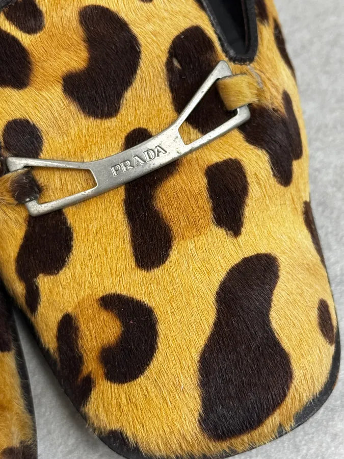 1990s Prada Leopard  Block Heel Pony Hair Loafers tjqSzHG 5