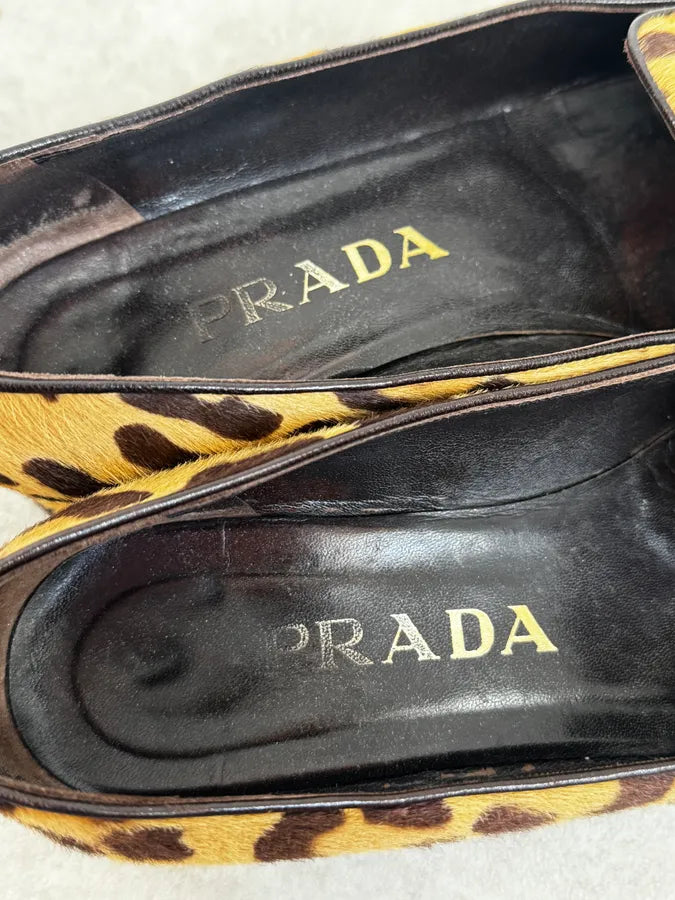 1990s Prada Leopard  Block Heel Pony Hair Loafers tjqSzHG 9