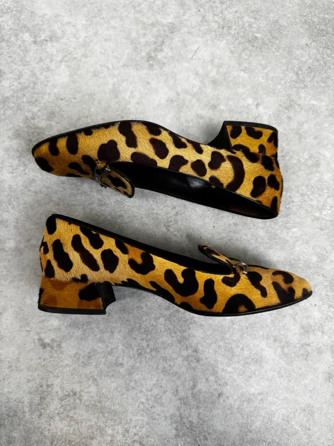 1990s Prada Leopard  Block Heel Pony Hair Loafers tjqSzHG 4