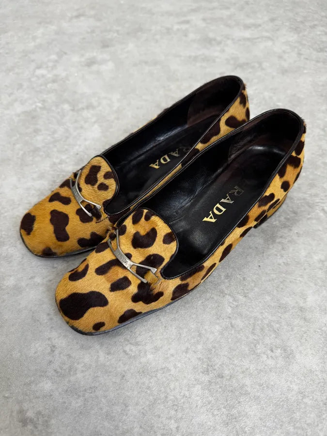 1990s Prada Leopard  Block Heel Pony Hair Loafers tjqSzHG 2