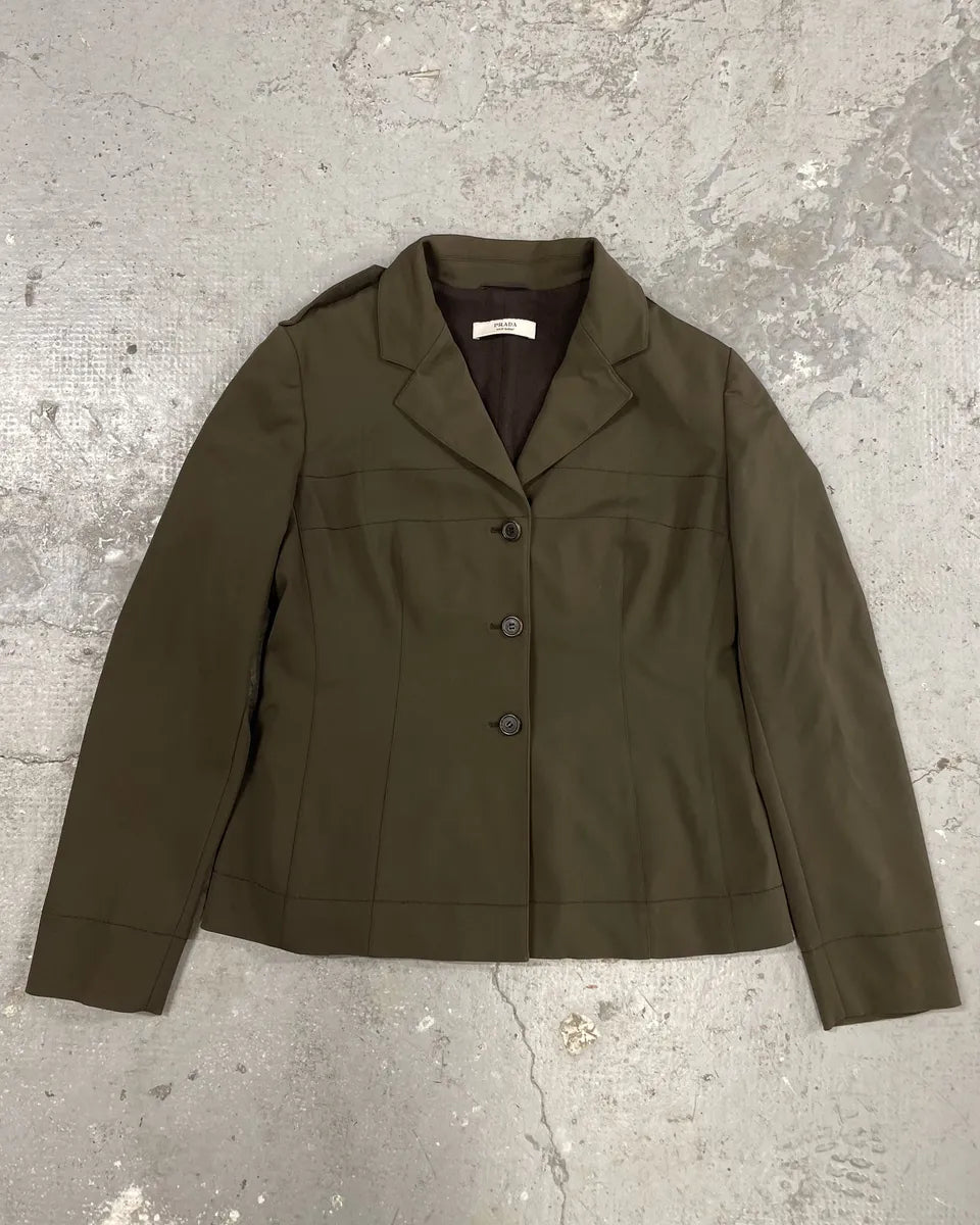 1990s Prada Olive Elegant Military Blazer Jacket (M) 0