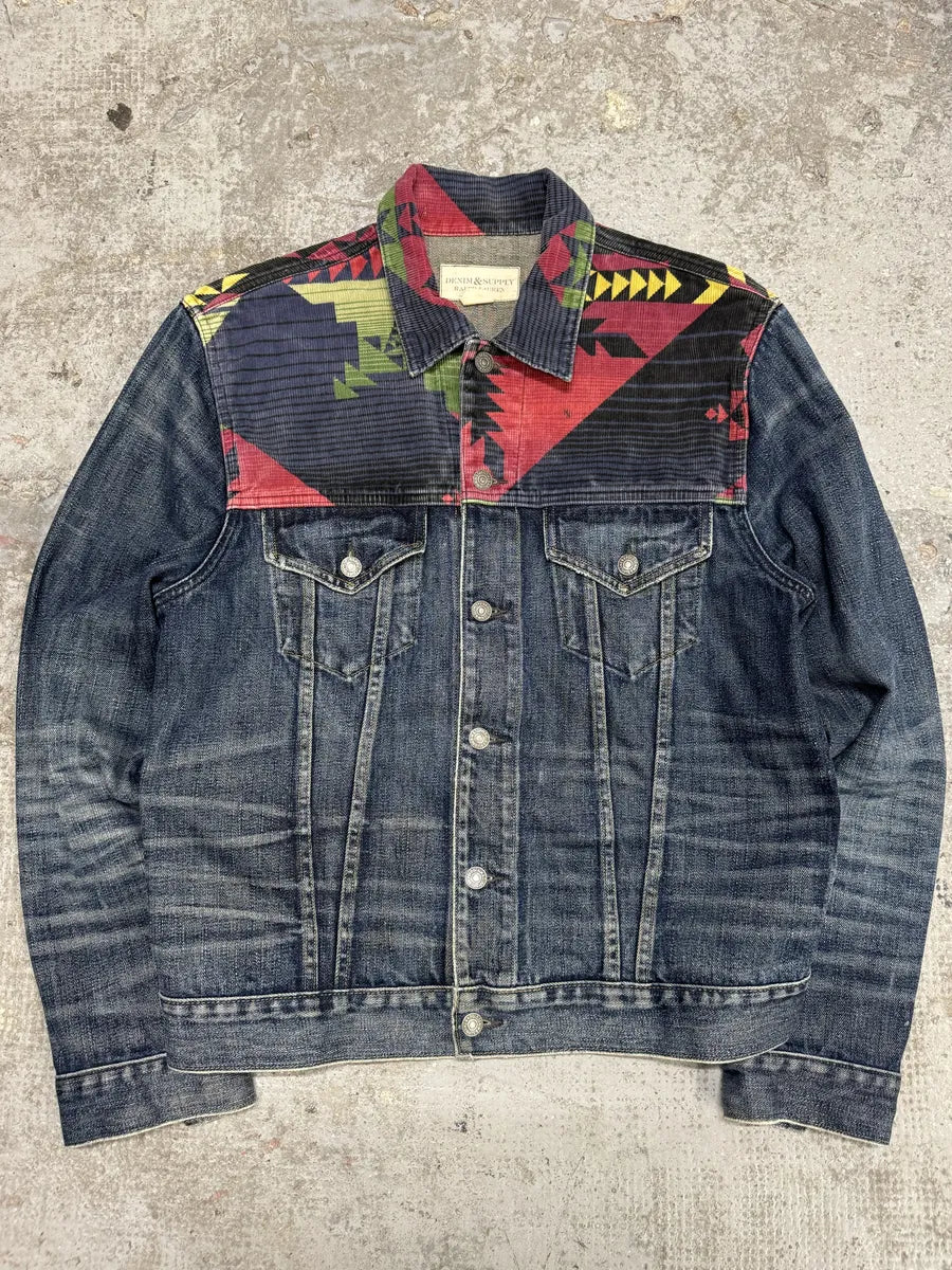 1990s Ralph Lauren Faded Blue Denim Indian Jacket (M) xYyuDTe 0