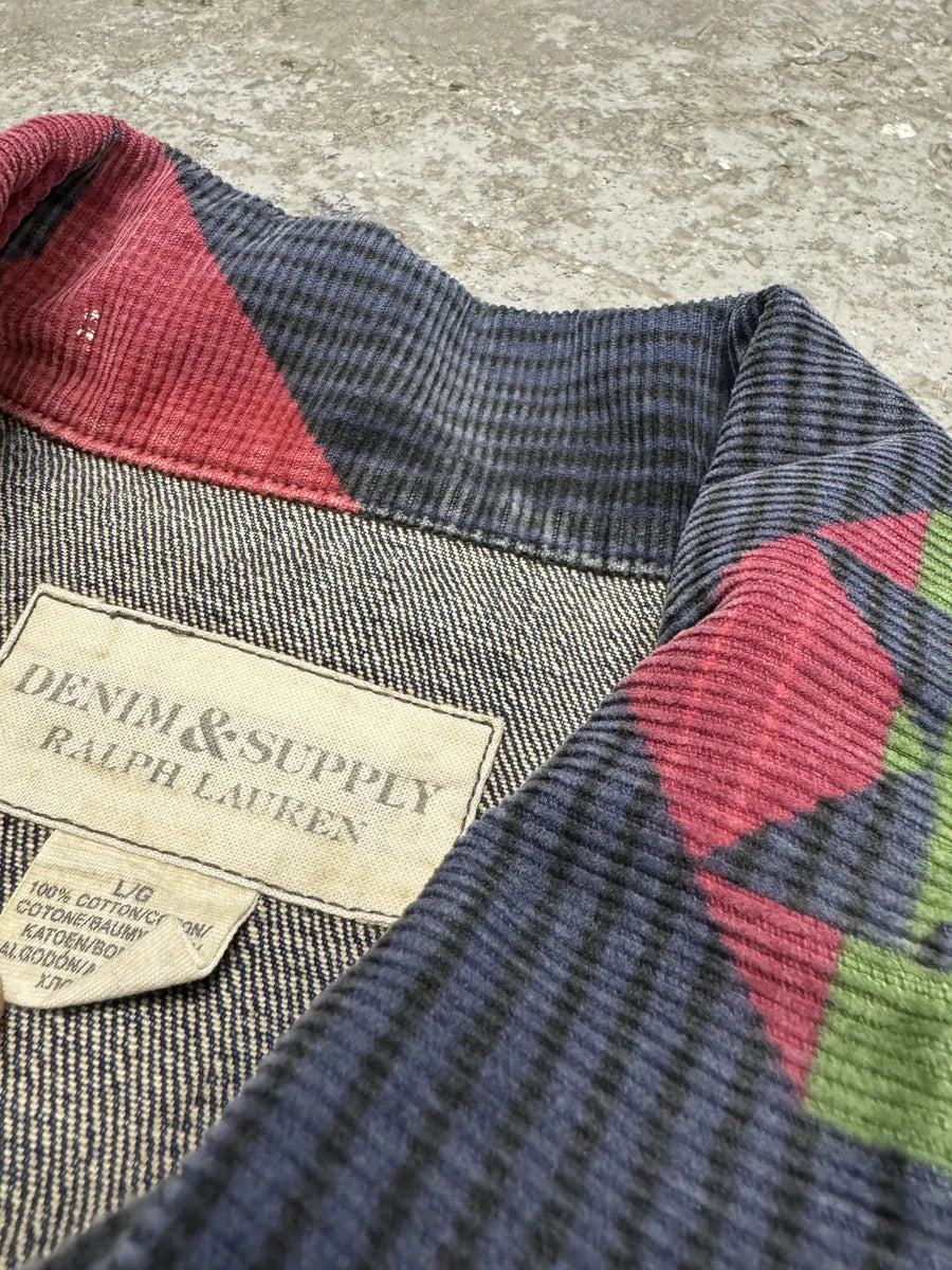1990s Ralph Lauren Faded Blue Denim Indian Jacket (M) xYyuDTe 10