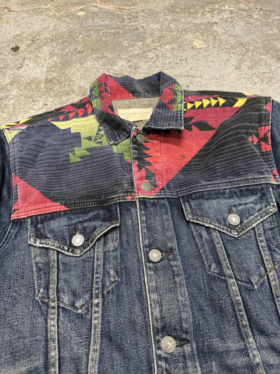 1990s Ralph Lauren Faded Blue Denim Indian Jacket (M) xYyuDTe 4