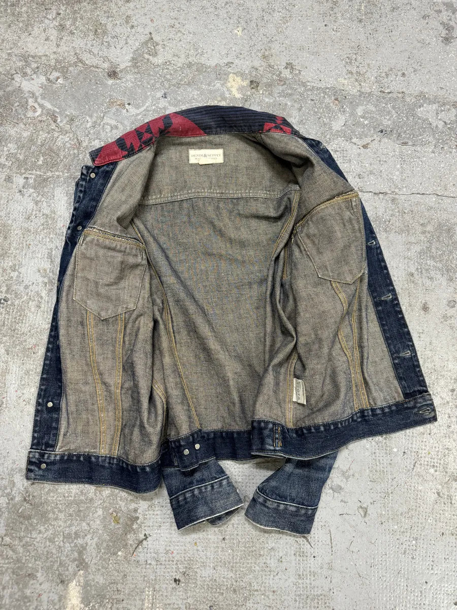 1990s Ralph Lauren Faded Blue Denim Indian Jacket (M) xYyuDTe 5