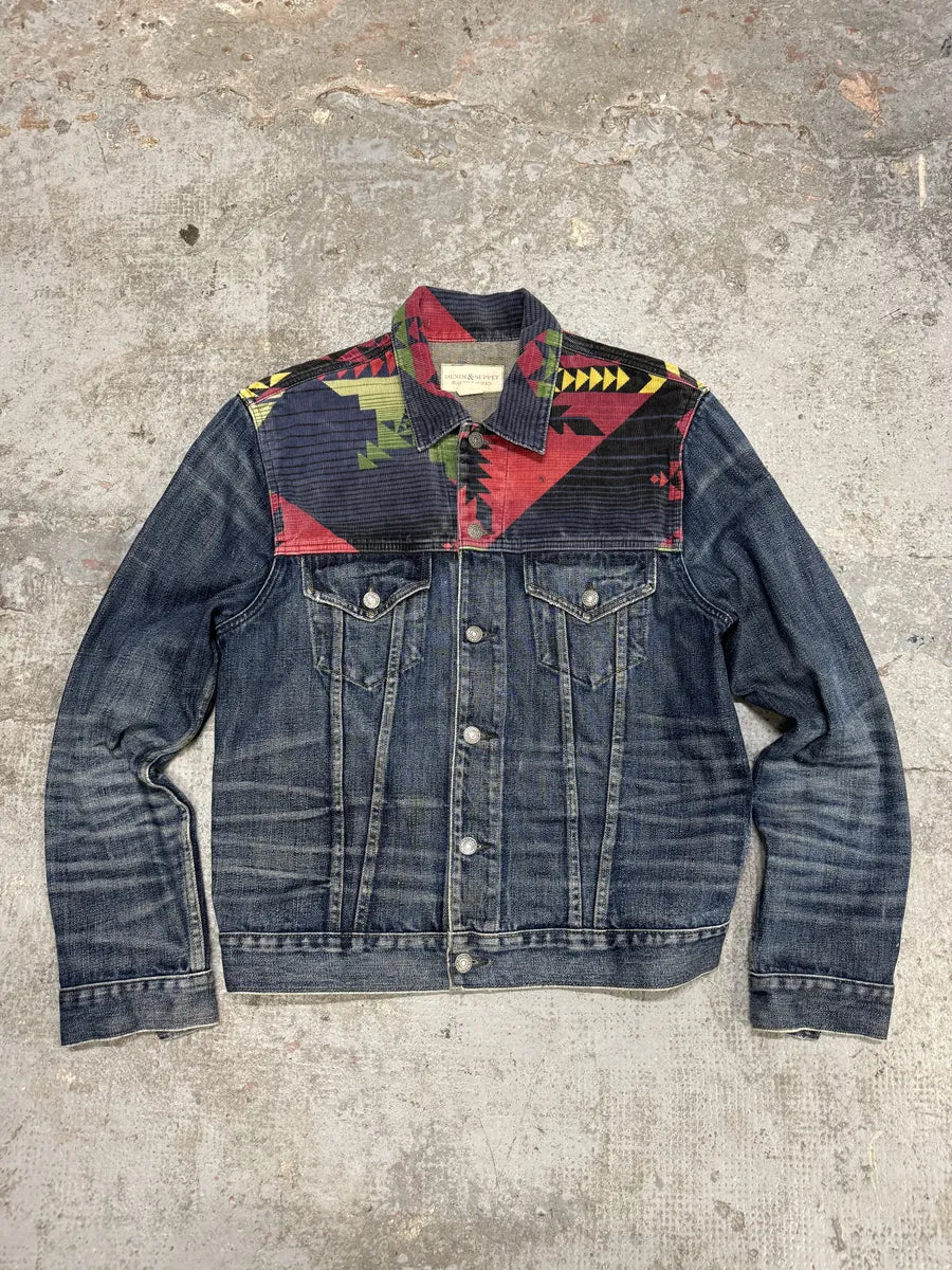 1990s Ralph Lauren Faded Blue Denim Indian Jacket (M) xYyuDTe 8