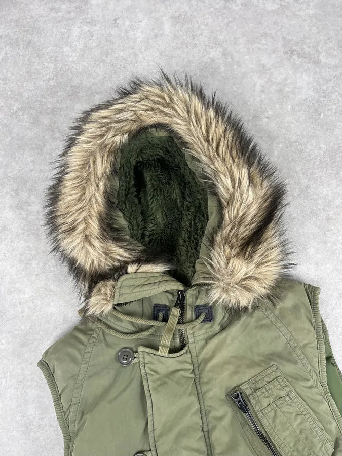 2010s Ralph Lauren Khaki Removable Fur-Lined Vest DJVtxeX 5