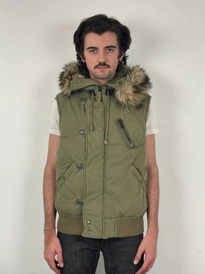 2010s Ralph Lauren Khaki Removable Fur-Lined Vest DJVtxeX 1