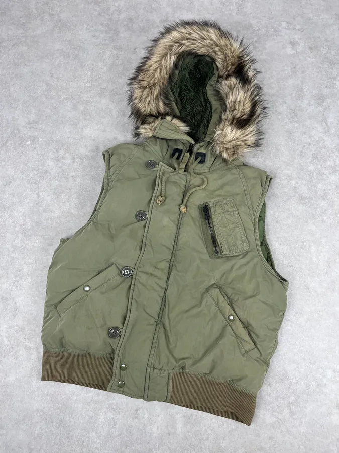 2010s Ralph Lauren Khaki Removable Fur-Lined Vest DJVtxeX 4
