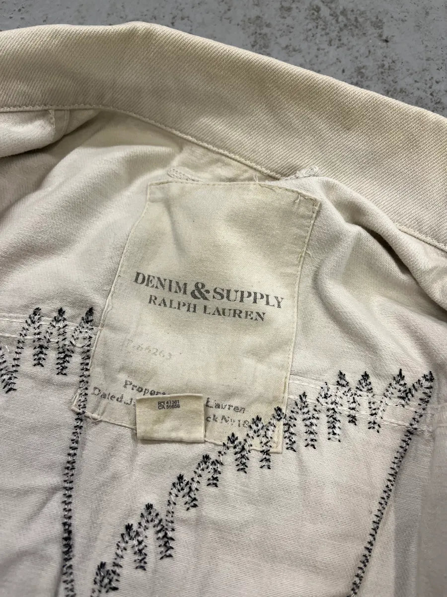 1990s Ralph Lauren Patriot Eagle Embroidered White Denim Jacket UfeBPmw 9