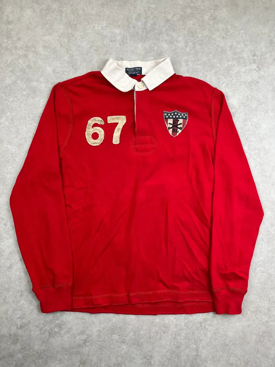 1990s Ralph Lauren Red Cotton Vintage Flag Patch Polo UocBlee 0