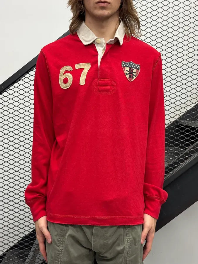 1990s Ralph Lauren Red Cotton Vintage Flag Patch Polo UocBlee 1
